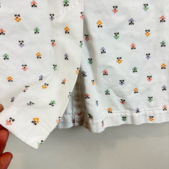 Vintage White Ditsy Floral Pleated Belted Midi Jean Skirt 8 M 80s 90s - Picture 7 of 9